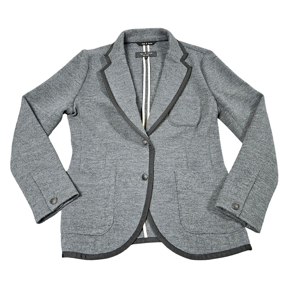 Rag & Bone Blazer Womens M Gray 100% Merino Wool Grosgrain Trim Jacket